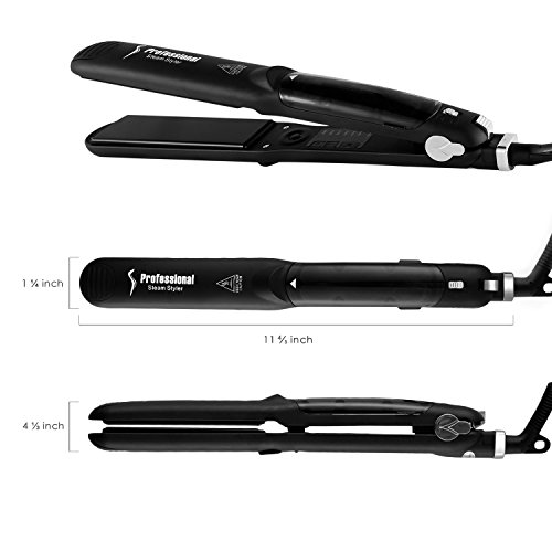 Steam Hair Straightener Flat Iron Professional Ceramic Tourmaline 2-In-1 Straightening Iron, Adjustable 300-450F Salon Heat, 110-220V Dual Voltage, Black #TOP6