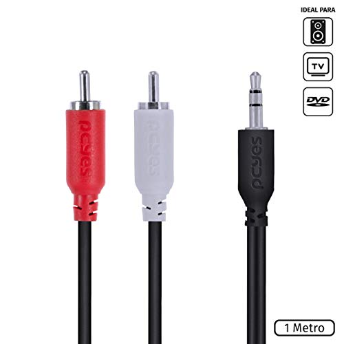 CABO DE ÁUDIO 2 RCA MACHO PARA P2 3.5MM MACHO 28AWG PURO COBRE 1 METRO - P2R35-1 - PCYES