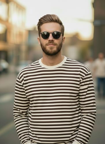 Image of Mack Jonney Men's Black Cotton Full Sleeve T-Shirt | Soft Breathable Casual Wear | Stylish Striped Round Neck Tshirt-JMAK-107