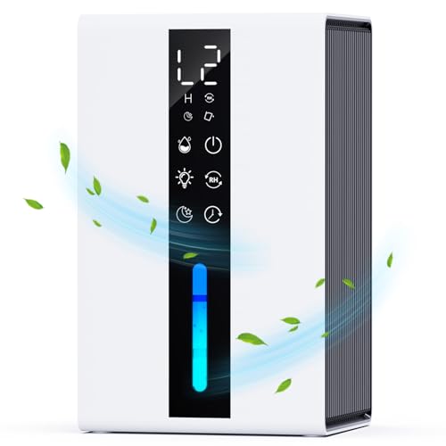 Deshumidificador Eléctrico 1700ML, Apagado Automático, Luz de 7 Colores, Portátil, Temporizador 48H, Deshielo Automático, Modo de Sueño Ultra Silencioso, Deshumidificador para Baño, Dormitorio
