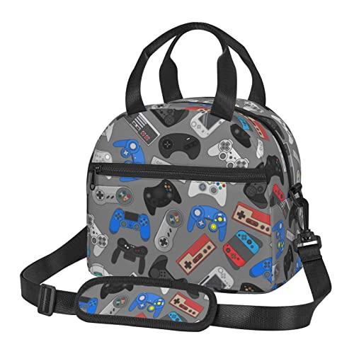 Colorful Video Game Controller Background Lunch Bag Reusable Insulated Lunch Tote Bag Lunchbox Container With Adjustable Shoulder Strap For Office Work School Picnic Travel