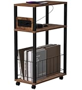 DGSANDGO Side Table with Charging Station,Narrow End Table with USB Ports and Outlets for Small S...