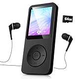64GB MP3 Player Bluetooth 5.3-1.8“ TFT Colour Screen with Earphone, HiFi Music MP3-Player with Built-in Speaker, FM Radio, E-Book, Recording for Adult Kids Support up to 128 GB