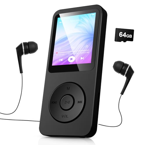 64GB MP3 Players Bluetooth 5.3 - with 1.8’ TFT Colour Screen with Earphone, HiFi Music Kids MP3 Player with Speaker, FM Radio, E-Book, Recording, Support up to 128 GB (Upgrade Black-64GB)