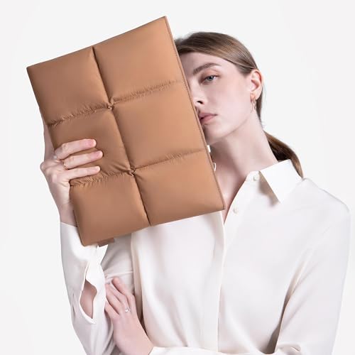 Image of Comfyable Puffy Laptop Sleeve 15 16 Inch, Quilted Puffer Laptop Carrying Case for Women, Pillow Pouch Compatible for MacBook Air M5 & MacBook Pro M5 Pro /Max 2026, Brown
