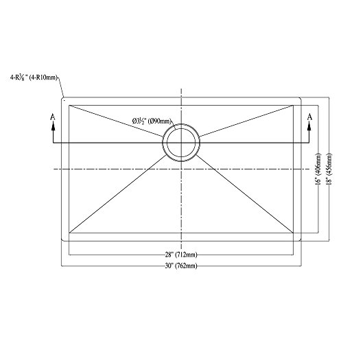 Dawn Dsq2816 Undermount Single Bowl Square Sink, Polished Satin #TOP1