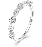 Veshon 925 Sterling Silver Baguette Created Diamond Birthstone Promise Half Eternity Halo Rings for Her Sizes 5-10