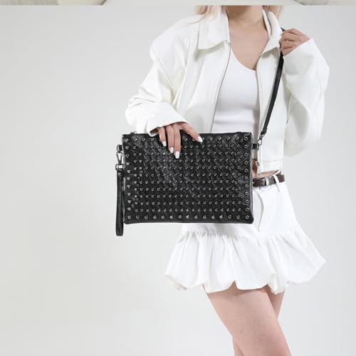 Studded Crossbody Bag Trendy Punk Wristlet Purses for Women Vegan Leather Clutch Bags Studded Shoulder Bag Purse2