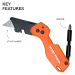 Klein Tools 44304 Folding FLICKBLADE Utility Knife, Compact, Removable Impact Driver, 1/4-Inch Nut Driver and #2 Phillips Bit - Image 2