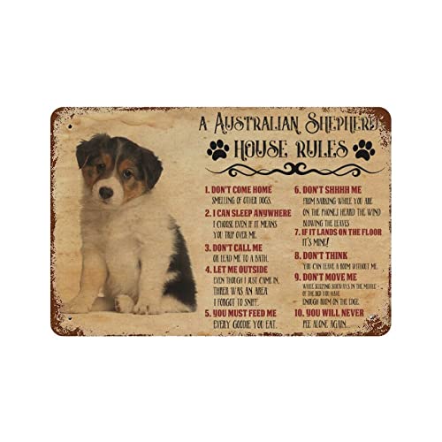 Funny Dog Rules Funny Novelty Metal Sign Retro Wall Decor A Australian Shepherd'S House Rules Wall Art Rustic Farmhouse Dog Signs With Sayings For Home Decor Gifts For Dog Lovers 5.5x8inch