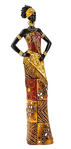 Lifestyle & More Sculpture Moderne décoration Figure Femme Africaine Debout avec vêtements colorés, Hauteur 35 cm