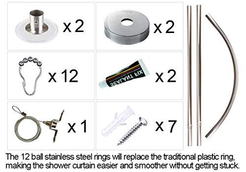 Sikaiqi 304 Stainless U Shaped Bathroom Bathtub Corner Shower Curtain Rod Rack, Size Adjustable (U Shaped, Length On Both Sides:31.5"-47",Middle Width:34.7"-43") #TOP5