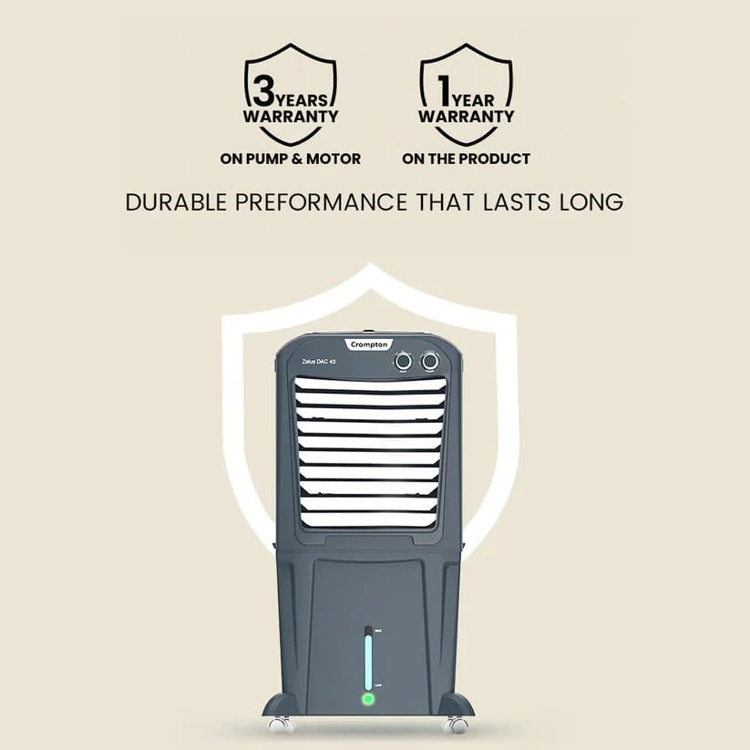 Image of Crompton ACGC-ZELUSPAC30 30L Air Cooler for Home | Honeycomb Cooling Pads | Everlast Pump | 4-Way Air Deflection | Ice Chamber | Inverter Compatible | Portable Room Cooler | Grey