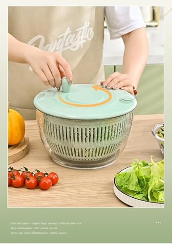 Image of 5L Salad Dryer Bowl Multifunctional Salad Processer Bowl with 6 in 1 Food Processer Blades Large Capacity Salad Dryer Bowl with Crank Handle Kitchen Vegetable Salad Dryer
