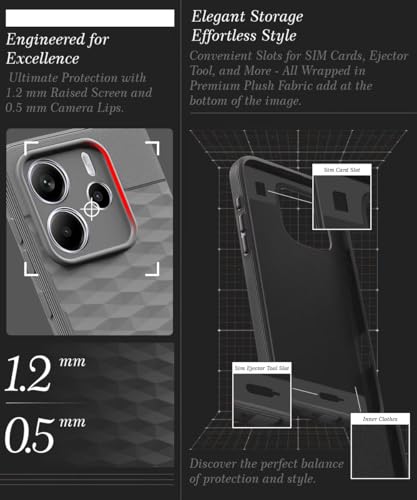 Image of WOW IMAGINE Back Cover for Redmi Note 14 SE 5G | Redmi Note 14 5G with Hexa Cube Design | Ultra Slim Soft | Inner Velvet Fabric | Matte Silicone Flexible Mobile Case | Camera Protection - Grey