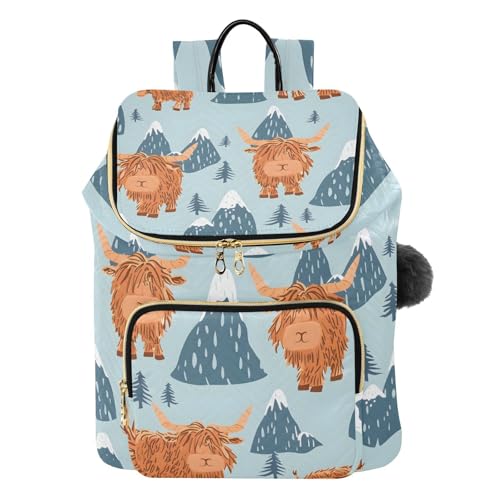 Sac à dos antivol Highland Cow pour femme avec compartiment ordinateur portable matelassé