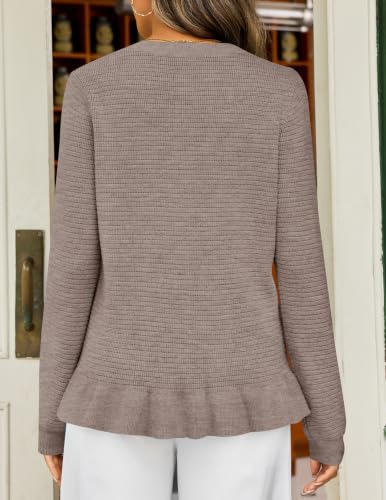 MEROKEETY Womens Button Up Cute Ruffle Cardigan Sweaters, Camel, XL — view 4