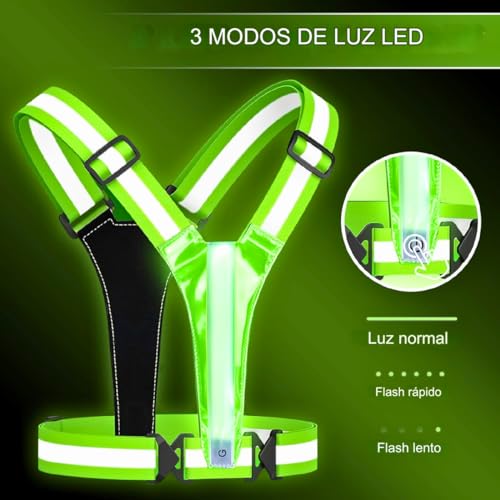 Colete Refletivo LED Vaneg, Ajustável para Corrida e Ciclismo, Verde
