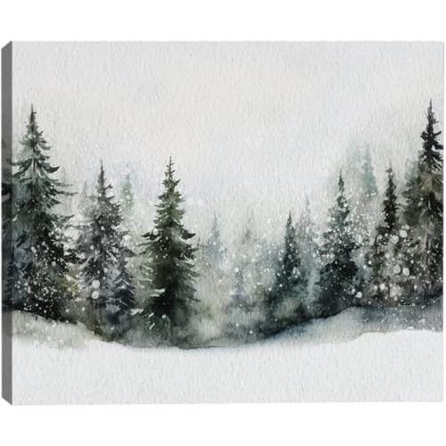 Framed Christmas Wall Art 20x30 inch, Pine Tree Artwork Christmas Decoration Indoor, Rustic Landscape Snow Winter Forest Painting Canvas Print Wall Picture for Living Room Decor