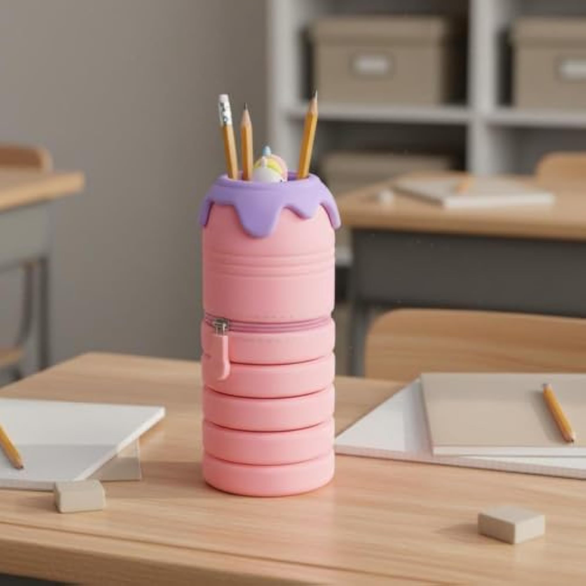Cute Cartoon Expandable Silicone Pencil Case for Students