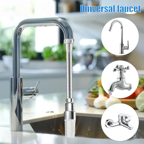 Wasserhahn Verlängerung Küche mit Zubehör 31cm Wasserhahnverlängerung 360°Flexibler Schwenkbar Edelstahl Wasseranschluss Aufsatz Flexibel für Küchen,Bädern,Toilette(2 Drehzahlen schaltbar)