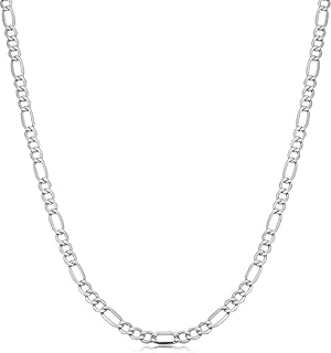 Sterling Silver Italian Mens Figaro Chain Silver Necklace 4.5MM 4.2MM- Mens Figaro Link Chain Necklace (20-30)