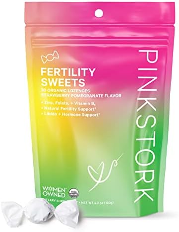 Pink Stork Fertility Sweets: Organic Strawberry Pomegranate Fertility Supplements for Women, Prenatal Vitamins, Folate, Vitamin B6 & Zinc Drop, Hormone Balance for Women, Women-Owned, 30 Hard Lozenges