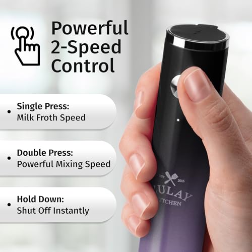 Image of Zulay Kitchen Rechargeable Milk Frother Handheld - Frother Wand, Drink Mixer, Electric Whisk Frother, for Cappuccinos, Matcha & Protein Powder - Lux Double Whisk 2 Speed Waterproof 2000mAh Purple