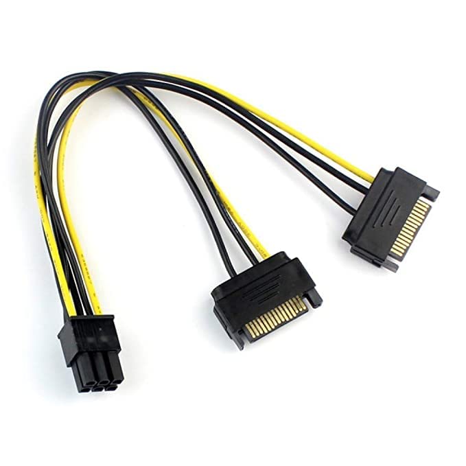 ULTRABYTES Dual SATA 15 Pin Male to 6 pin PCI Express PCI-E Sata Graphics Video Card Power Cable 20cm-picture-25