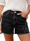 Dokotoo Womens Shorts High Rise Floral Embroidered Jean Shorts Ripped Stretchy Frayed Raw Hem Summer Trendy Jorts Casual Denim Short Ladies Fashion Vacation Outfits for Women Black 16