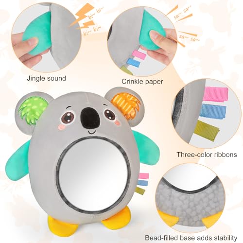 Image of FIOBEE Tummy Time Toys Baby Mirror Tummy Time with Crinkle & Jingle Sounds Large Baby Sensory Toys for Infant Ages 0 3 6 Months and Up Newborn Training Essentials, Gray Koala