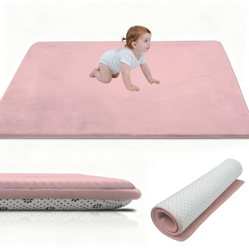 Stqyeiw Alfombra Infantil para Dormitorio Cuarto de Jugar, Alfombra Gateo Engrosamiento 2cm Coral Terciopelo, Alfombra Habitación Infantil Alfombra Bebe Gruesa 70 x 160 cm Rojo Rosado