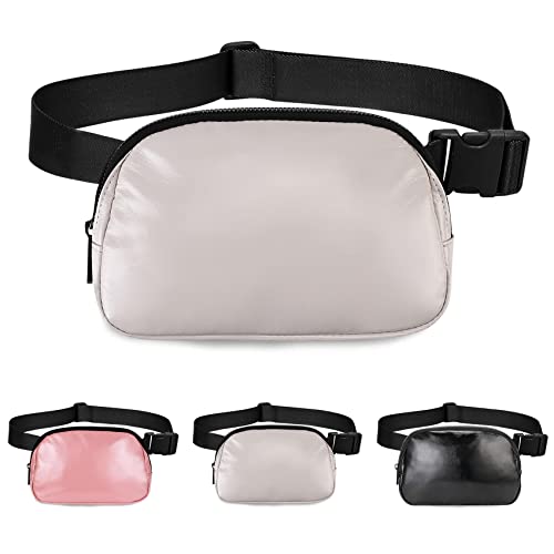 Belt Bag for Women PU Fanny Pack Dupes, Bomvabe Fashion Crossbody Lulu Waist Pack Lemen Bag with Adjustable Strap, Everywhere Belt Bag for Travel Outdoors Running Hiking (Light Grey)