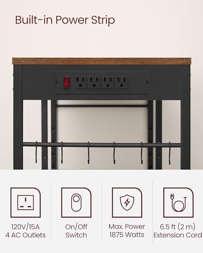 Image of VASAGLE Baker's Rack, Coffee Bar Stand with Charging Station, 35.6 Inches Tall, Storage Shelves, Pull-Out Wire Basket, Table for Microwave, Kitchen, Rustic Brown and Ink Black UKKS036K01