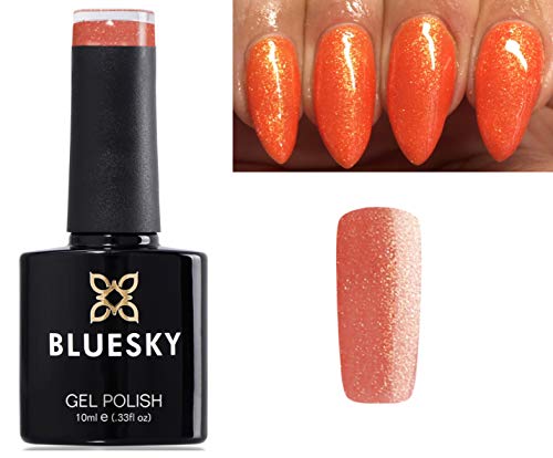 Bluesky Gel Nail Polish CORAL ORANGE SHIMMER WITH FINE GOLD GLITTER SPRING SUMMER COLOR CS58 UV LED Soak Off 10ml