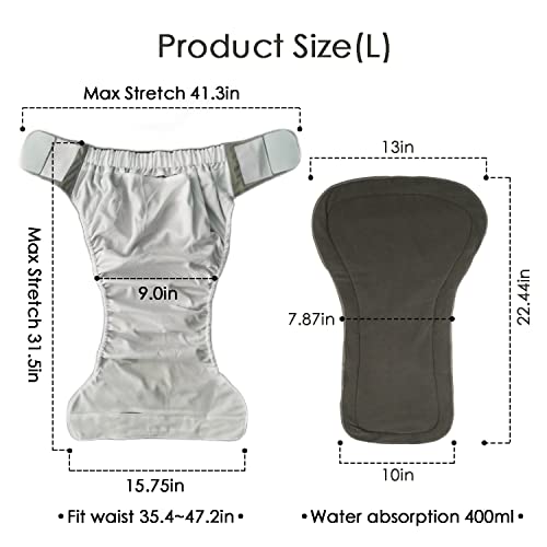 3 Pack Adult Cloth Diapers With Oversized Diaper Inserts, Tpu Waterproof Nappy Reusable Washable Elderly Incontinence Care Protection Nappies Underwear For Men Or Women, Waist 35.4-47.2Inches (L) #TOP1