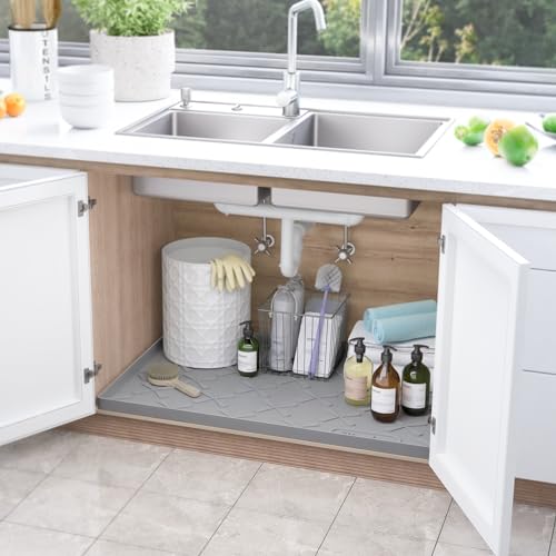 SIKADEER 34" x 22" Under Sink Mat Waterproof, Silicone Mat Kitchen Drawer Shelf and Cabinet Liner, Sink Protector for Bathroom Organizers and Storage, Boot Tray Pet Food Mats