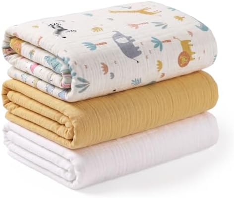 Knitin Muslin Swaddle Blankets for Newborns Safari Kids Print, 100% Cotton 40x38 Inches Baby Swaddle Blanket, Soft Breathable Muslin Baby Blanket Pack of 3