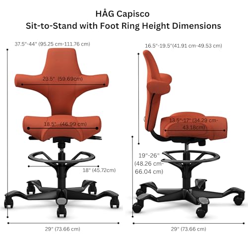 Image of HAG Capisco Sit to Stand Chair-Black Frame-Upholstered Burnt Red-with Foot Ring