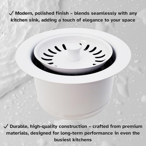 Westbrass D2082S-50 3-1/2" Extra-Deep Collar Kitchen Sink Waste Disposal Flange & Strainer Stopper, Powder Coat White by Westbrass - Image 6
