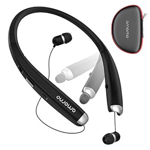 Foldable Bluetooth Headphones, AMORNO Wireless Neckband Sports Headset with Retractable Earbuds, Sweatproof Noise…
