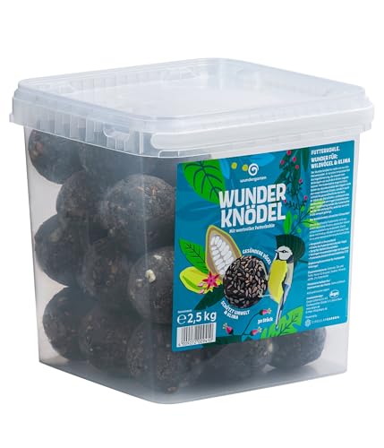 Wundergarten Wunderknödel, Meisenknödel mit Futterkohle, ganzjähriges Wildvogelfutter fettreich/energiereich, hochwertiges Vogelfutter für Wildvögel, ohne Netz, 30 Stück (2.5 kg)