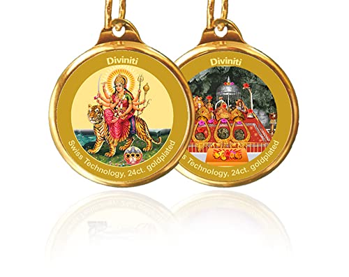 Image of DIVINITI 24K Gold Plated Pendant Durga & Mata Ka Darbar Double Sided|Religious Locket For Health & Wealth|Flip Coin For Men, Women, And Children|Idol Gift For Loved Ones 18MM Pendant (4 PCS)