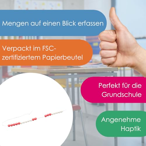 WISSNER Rechenkette 20er Rot/Weiß – Rechenhilfe für die Grundschule, ideal zum Rechnen bis 20 – Stabil & kindgerecht für kleine Hände