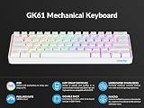 Geeky GK61 60% | Hot Swappable Mechaniczna Klawiatura Gamingowa | 61 Klawiszy Wielokolorowe RGB LED Podświetlenie dla Graczy na PC/Mac | ANSI US Klawiatura Amerykańska (Biały, Mechanical Brown)