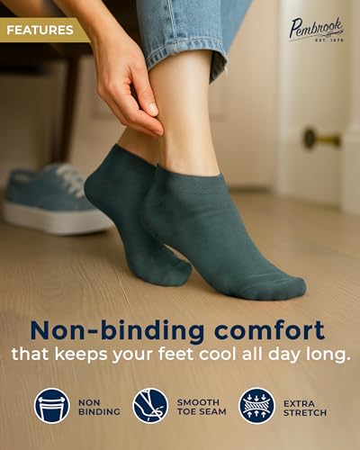Image of Pembrook Bamboo Viscose Ankle Diabetic Socks for Women and Men - 6 Pairs, Moisture Wicking, Neuropathy and Edema, Black, White, Beige, Aqua, Blue, Navy