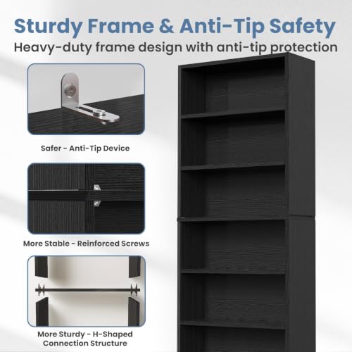 DUMOS 6-Tier Bookcase, 63 Inch Tall Open Bookshelf, Modern Black - image 8