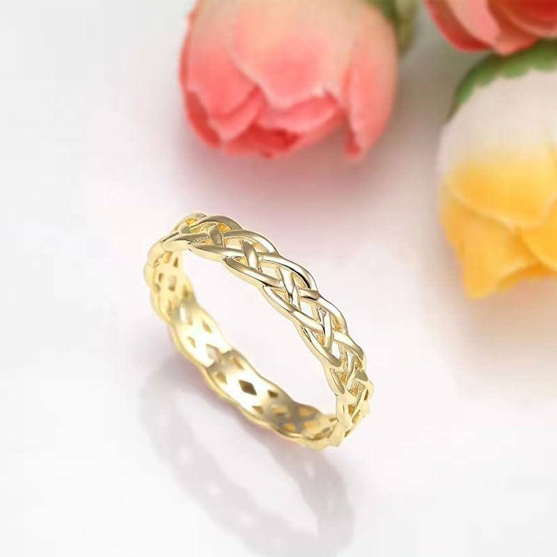 10K 14K 18K Gold 3MM Eternity Celtic Knot Wedding Band for Women Trinity Irish Celtic Knot Stackable Band Ring Jewelry Gift for Her Wife2