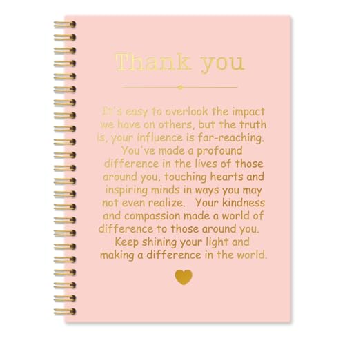 QYUVK Thank You Pink Gold Hardcover 160 Pages Spiral Notebooks, Funny Thank You Gifts for Women Men Coworkers Leader Mentor, Thanksgiving Gifts for Colleagues Leaders, Appreciation Gifts for Employees