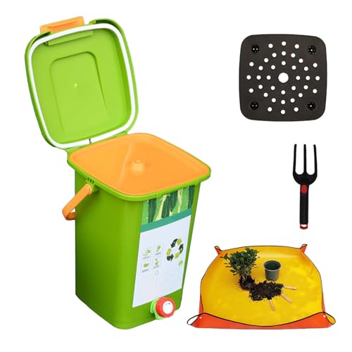 Bidone per compost da banco di alta qualità con coperchio sigillato, secchio per compostaggio da cucina, facile da pulire, dimensioni 2/2,6/4/5 galloni, 20 l (2 set), soluzione ecologica per rifiuti